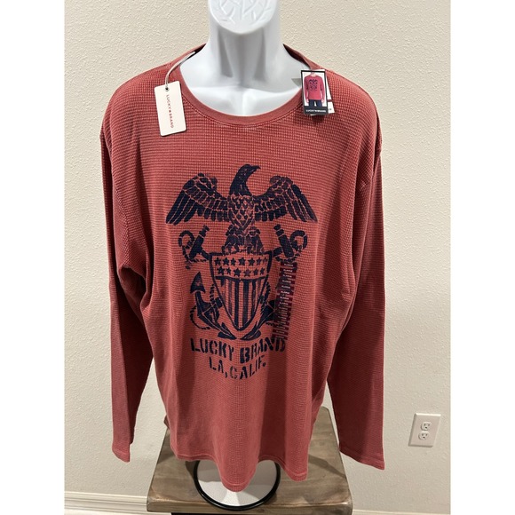 Lucky Brand Other - Lucky Brand Mens XL Waffle Knit Thermal Graphic Eagle Crest Shirt Red NEW